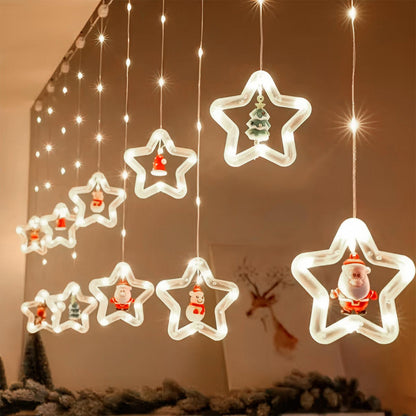 Cortina de Luces LED de Santa Claus - Cortina Intercalada Estrellas 3M